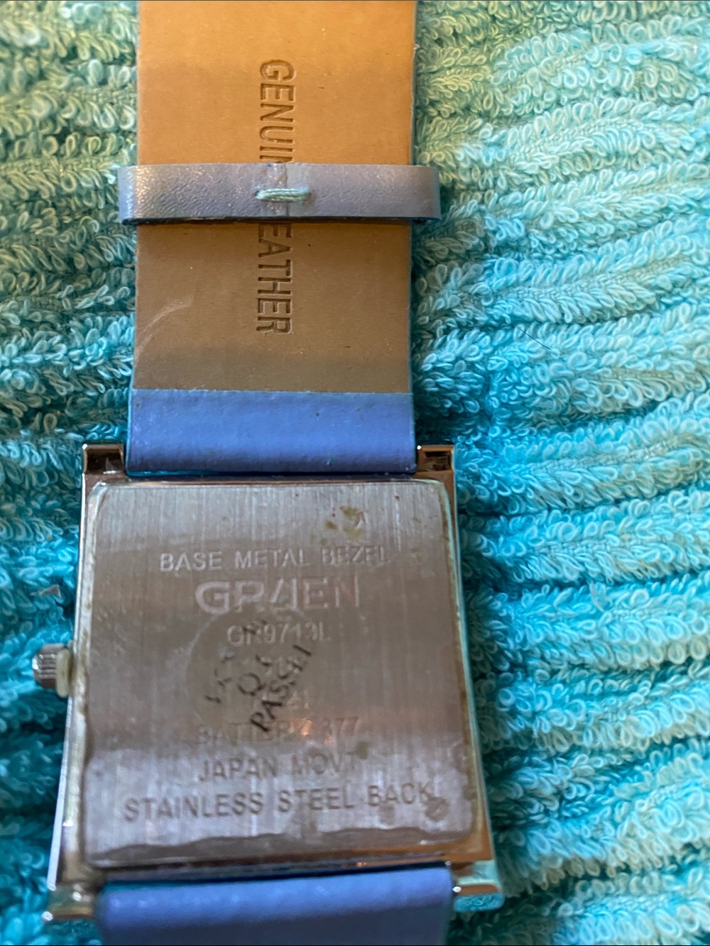 Gruen Square Face Blue Leather Strap Watch - Picture 4 of 5